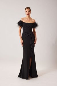 Arana Gown With Feather Puff Sleeves