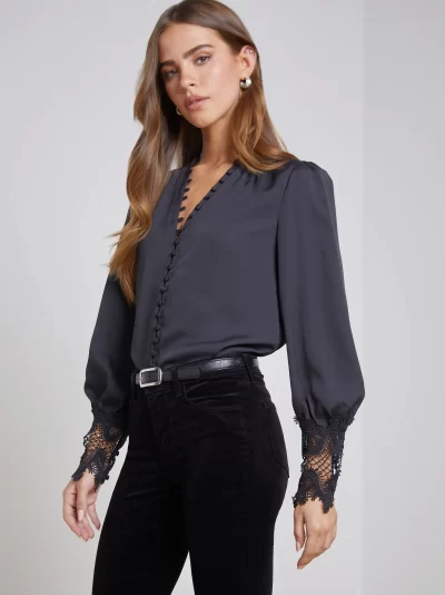 Ava Lace Cuff Top in Black - large - Image 4