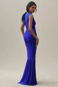 Jorika Deep V-Neck Shirred Fishtail Gown - Image 3