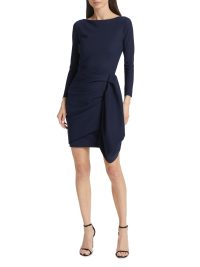 Hypnos Draped Bodycon Midi Dress  in blu notte