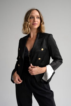 Alicia Bell Sleeve Blazer in shiny black