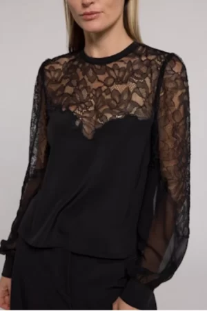 Adele Lace Combo Top in Black