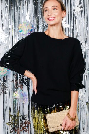 IYANA SEQUIN DETAIL SWEATER IN BLACK - Large - Image 4