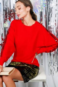 IYANA SEQUIN DETAIL SWEATER IN RED