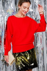 IYANA SEQUIN DETAIL SWEATER IN RED - Image 4