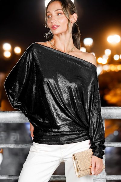 Dolly Foil top in black large - Image 2