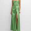 Fella Strapless Pleated Side-Slit Gown