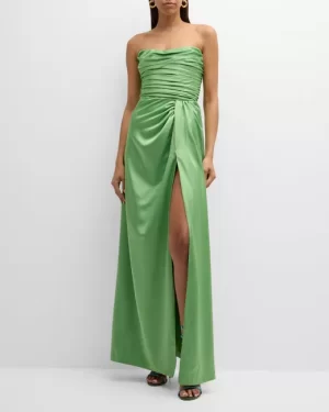 Fella Strapless Pleated Side-Slit Gown - Image 3