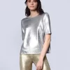 JAVIKANE top in silver --- sz 8