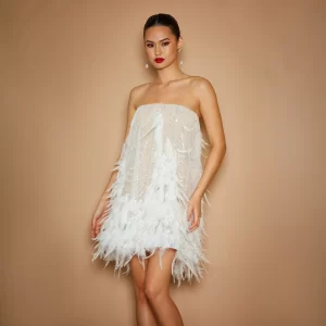 Stevie Strapless Feather Dress - Image 4