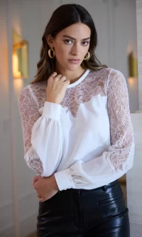 Adele Lace Combo Top in white