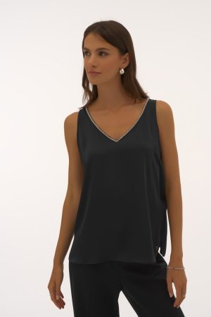 Noreen Rhinestone Top in black