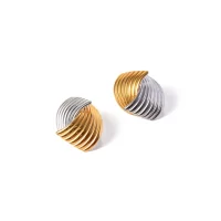 Wave Textured Statement Earrings in two tone