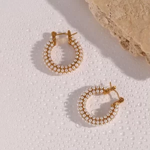 Pearl Hoop Earrings - Image 4