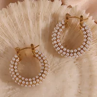 Pearl Hoop Earrings - Image 3