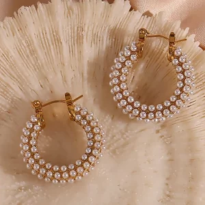 Pearl Hoop Earrings - Image 3