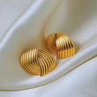 Wave Textured Statement Earrings in gold - Image 3