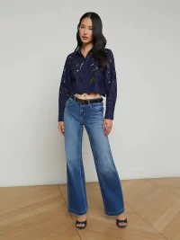 Seychelle Lace Cropped Blouse in navy - Image 6