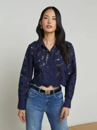 Seychelle Lace Cropped Blouse in navy