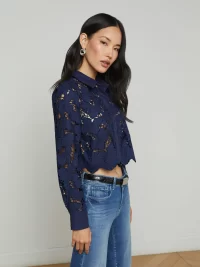 Seychelle Lace Cropped Blouse in navy - Image 8