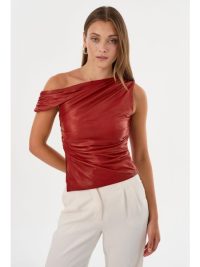 Sanne Leather Draped Top in ruby red - coming soon