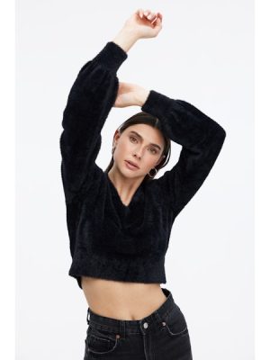 MARINA V-Neck Fuzzy Sweater in black – coming soon