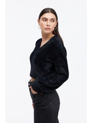 MARINA V-Neck Fuzzy Sweater in black – coming soon - Image 4