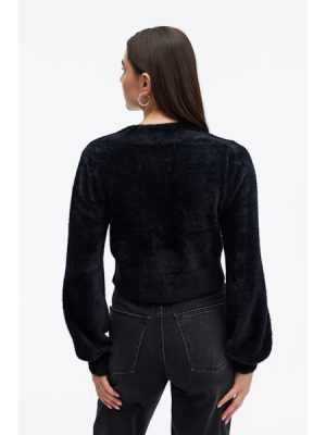 MARINA V-Neck Fuzzy Sweater in black – coming soon - Image 2