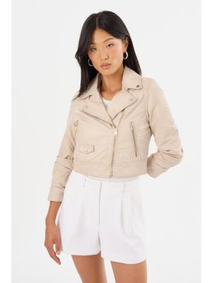 Janika Leather jacket in bone - Image 5