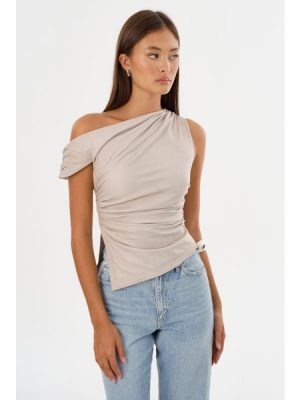 Sanne Leather Draped Top in dove - coming soon