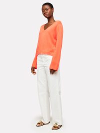 Kate Pointelle V-Neck Top in hot coral - Image 2