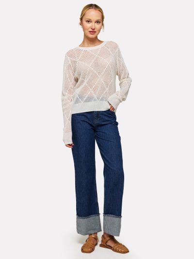 Diamond Pointelle Crew Top in white - Image 11