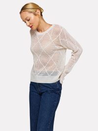 Diamond Pointelle Crew Top in white - Image 2