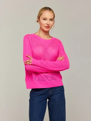 Diamond Pointelle Crew Top in pink
