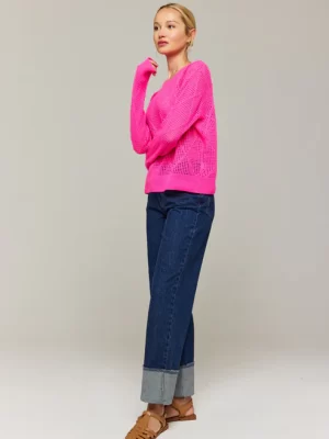 Diamond Pointelle Crew Top in pink - Image 3