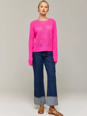 Diamond Pointelle Crew Top in pink - Image 4