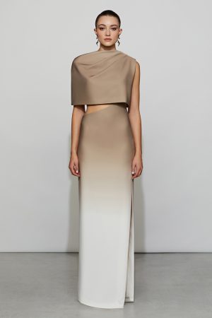 helena dress in ivory/taupe