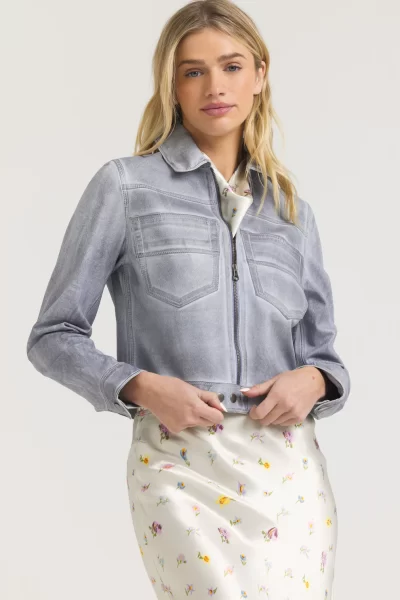 Hayden Patina Leather Jacket in Blueberry