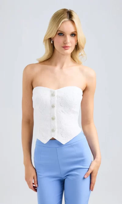 Arianna Lace Vestier Top in white