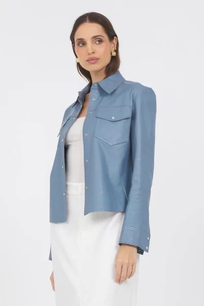 Rowan Leather Jacket in Ocean - Image 4