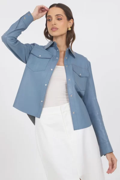 Rowan Leather Jacket in Ocean - Image 3
