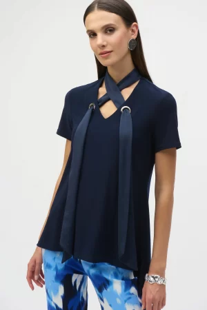 Jessi Satin Scarf Top in midnight blue