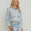 Seychelle Lace Cropped Blouse in blue fog