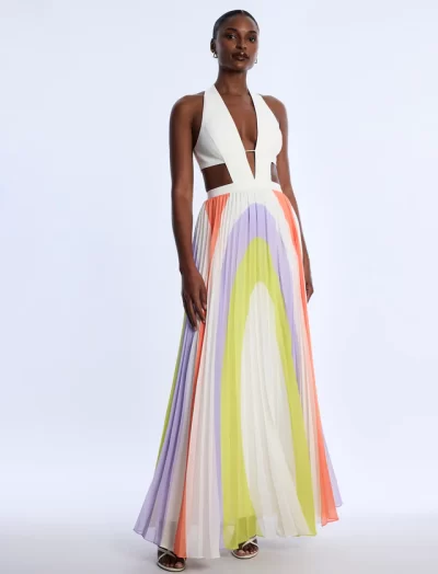 Celine Printed Pleated Cutout Dress - Image 5