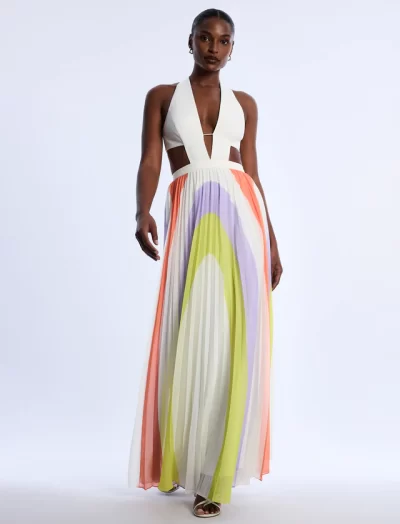 Celine Printed Pleated Cutout Dress - Image 9