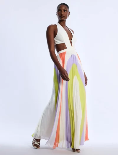 Celine Printed Pleated Cutout Dress - Image 4