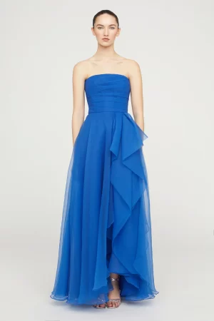 Teresa Strapless Draped Gown in cornflower blue