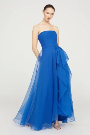 Teresa Strapless Draped Gown in cornflower blue - Image 5