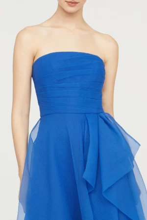 Teresa Strapless Draped Gown in cornflower blue - Image 4