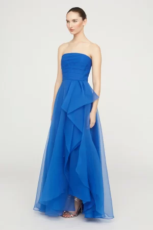 Teresa Strapless Draped Gown in cornflower blue - Image 3